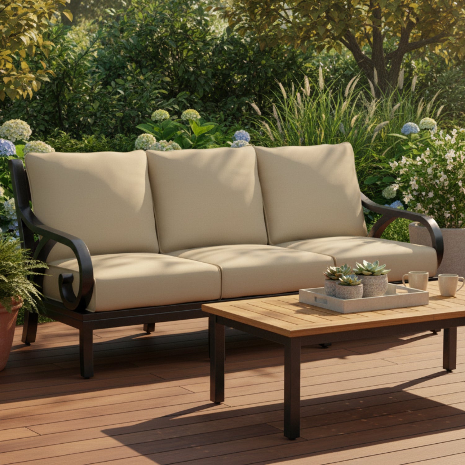 Sunset West Monterey Linen Stone w/Self Welt Outdoor Sofa
