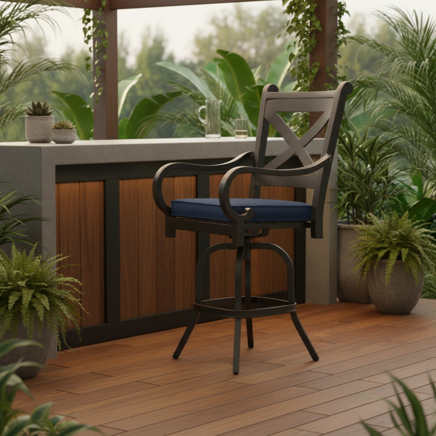 Sunset West Monterey Spectrum Indigo w/Self Welt Outdoor Barstool