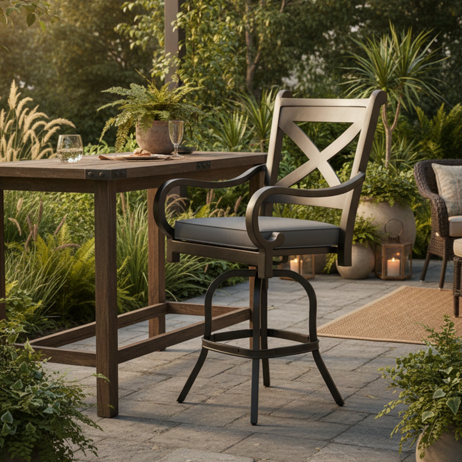 Sunset West Monterey Canvas Granite w/Self Welt Outdoor Barstool
