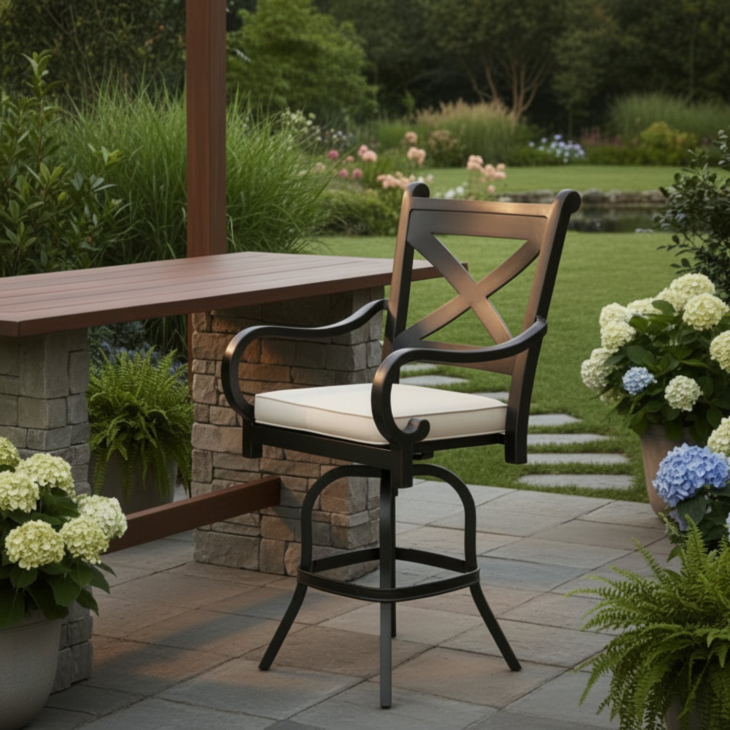 Sunset West Monterey Canvas Natural w/Self Welt Outdoor Barstool