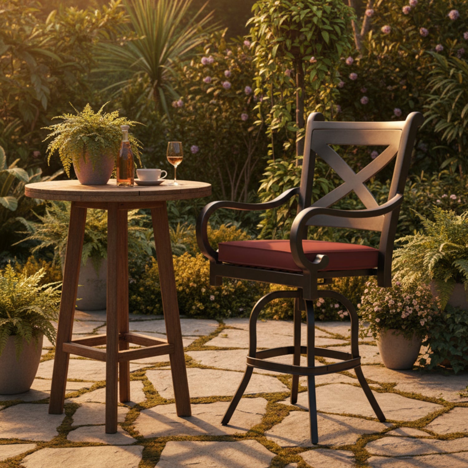 Sunset West Monterey Canvas Henna w/Self Welt Outdoor Barstool