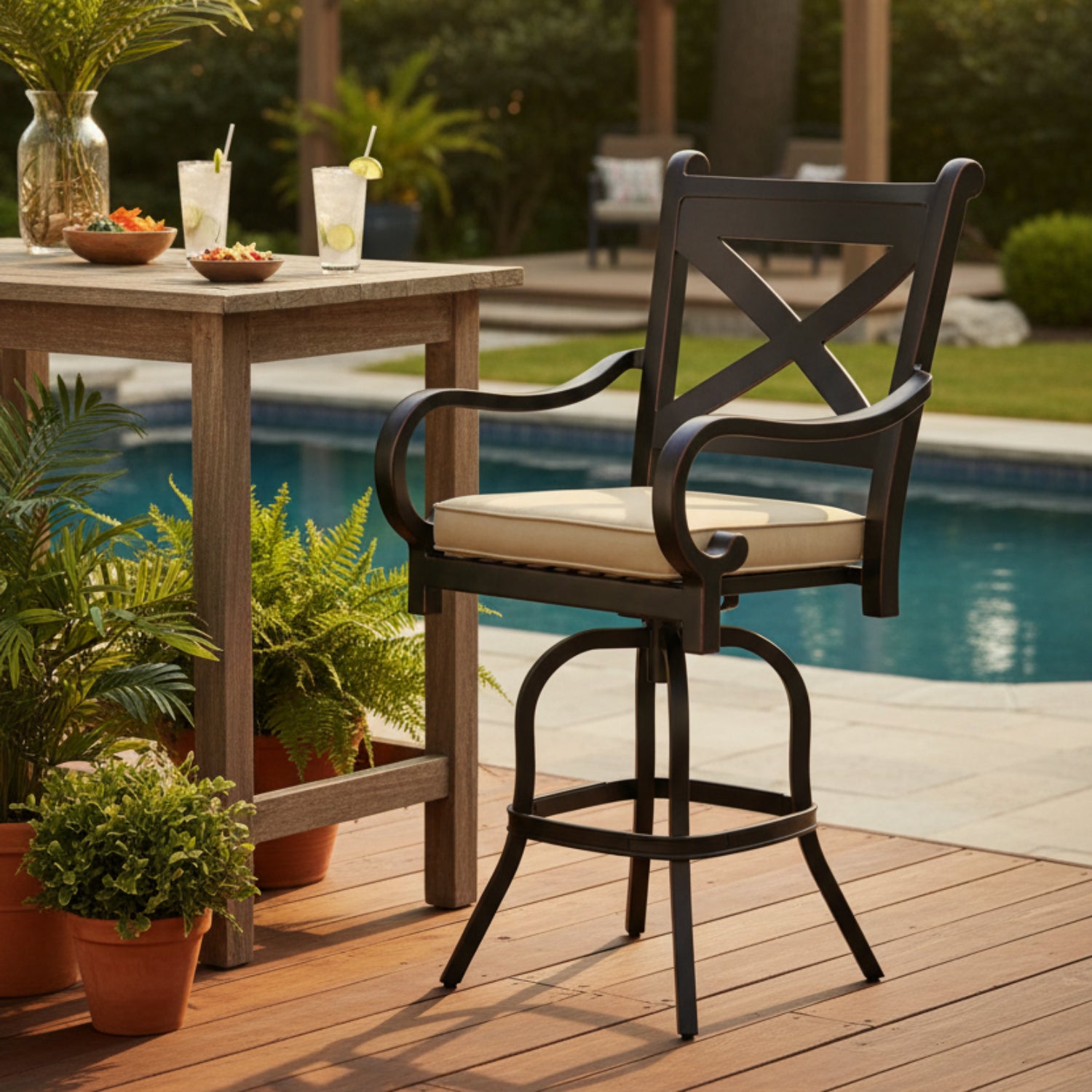 Sunset West Monterey Linen Stone w/Selt Welt Outdoor Barstool