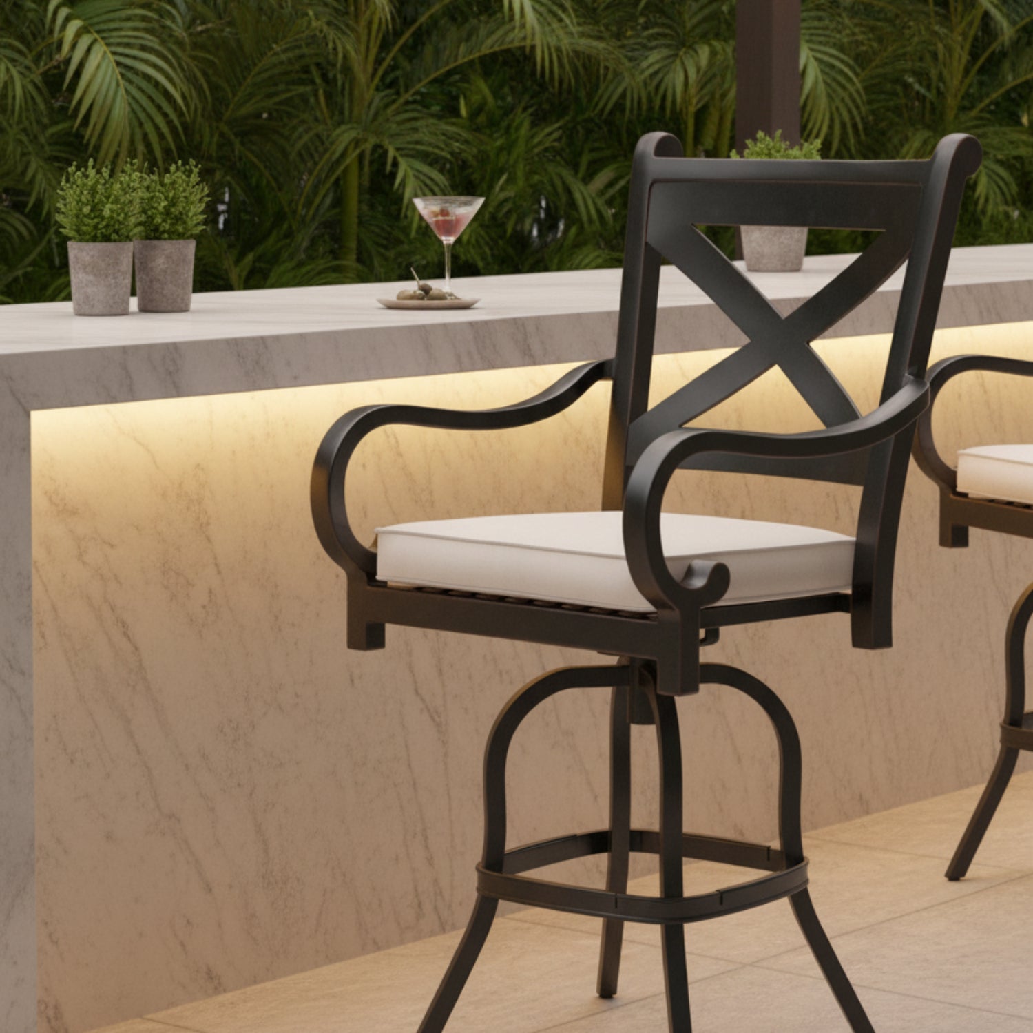 Sunset West Monterey Canvas Natural w/Self Welt Outdoor Counter Stool