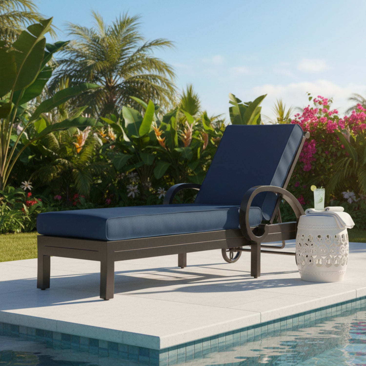Sunset West Monterey Spectrum Indigo w/Self Welt Outdoor Chaise Lounge