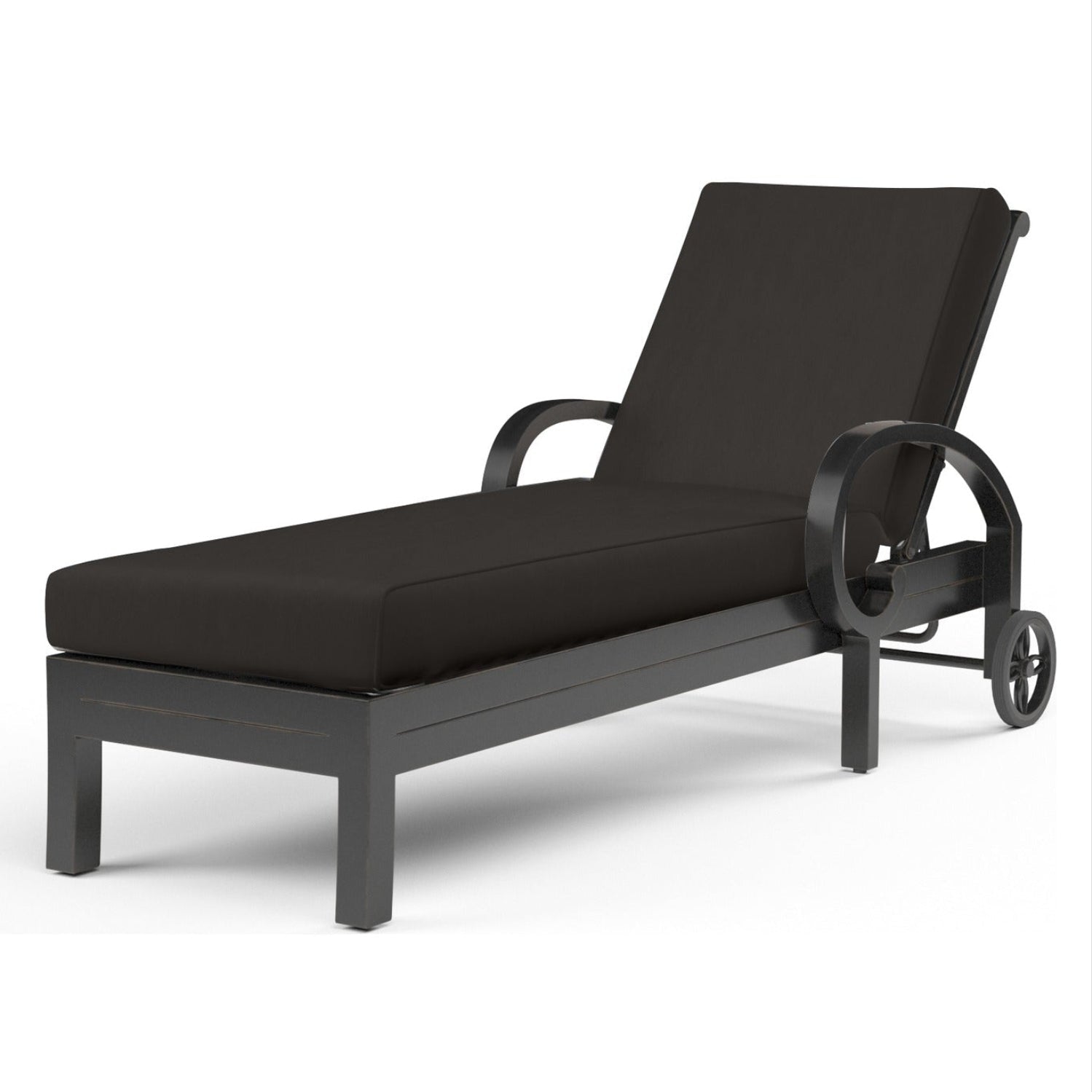 Sunset West Monterey Spectrum Carbon w/Self Welt Outdoor Chaise Lounge, powder-coated aluminum chaise, front view