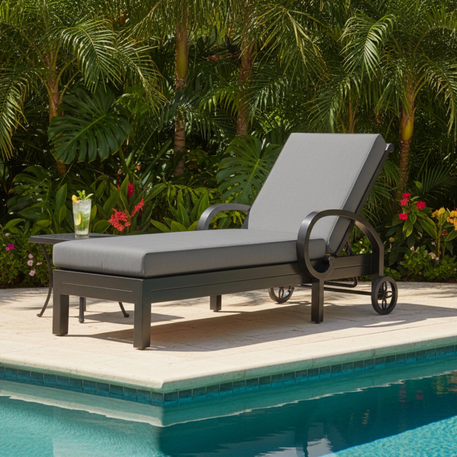 Sunset West Monterey Canvas Granite w/Self Welt Outdoor Chaise Lounge