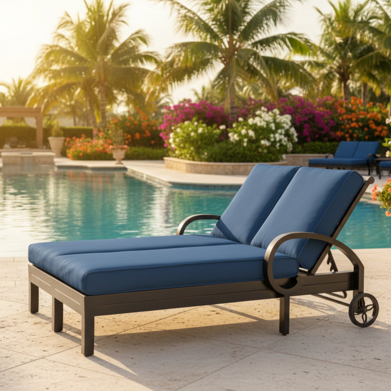 Sunset West Monterey Spectrum Indigo w/Self Welt Double Outdoor Chaise