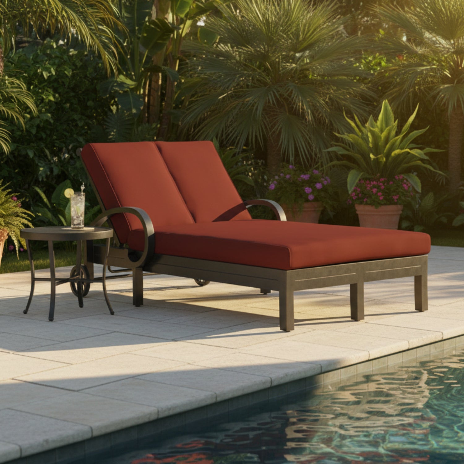 Sunset West Monterey Canvas Henna w/Self Welt Double Outdoor Chaise