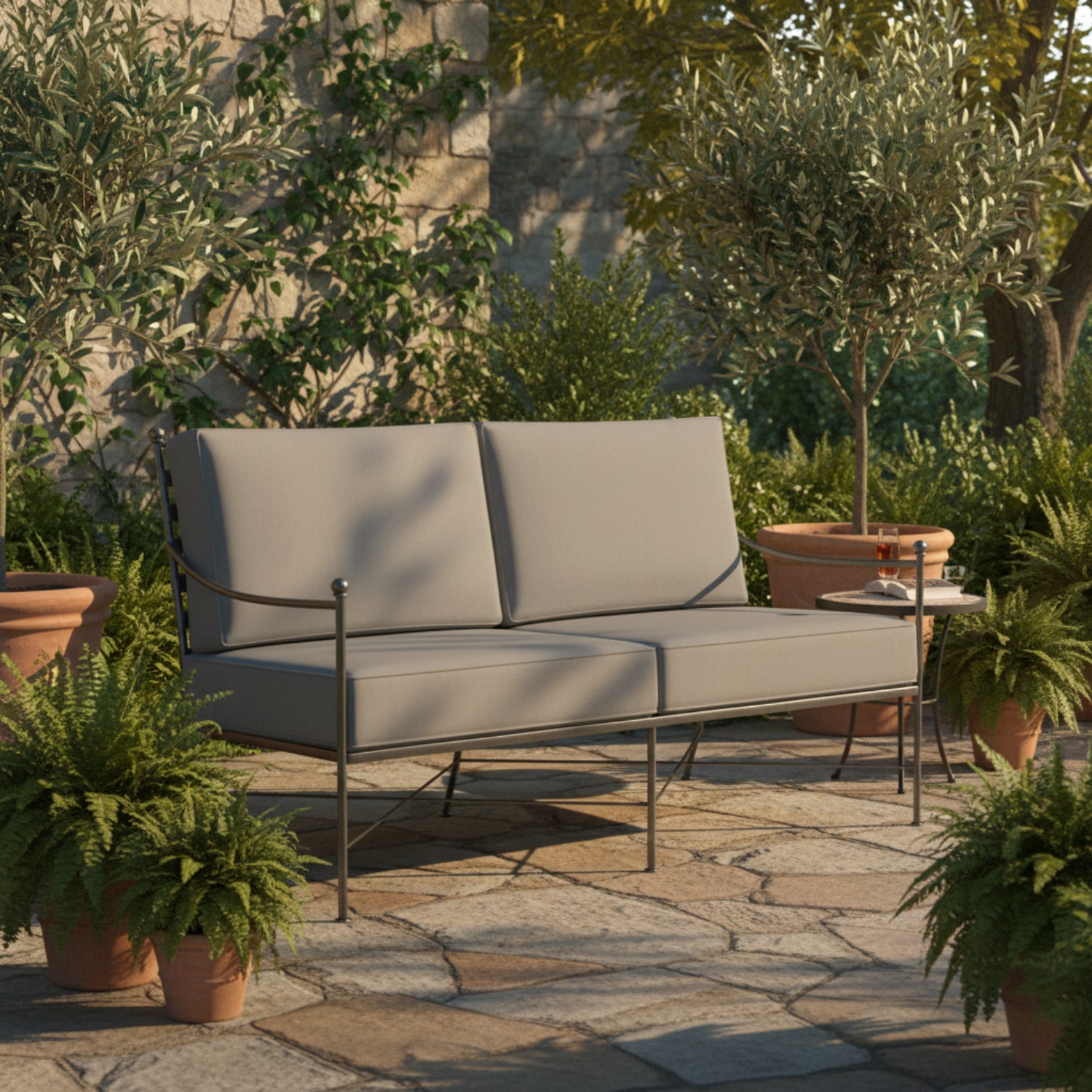 Sunset West Provence Canvas Granite w/Self Welt Outdoor Loveseat