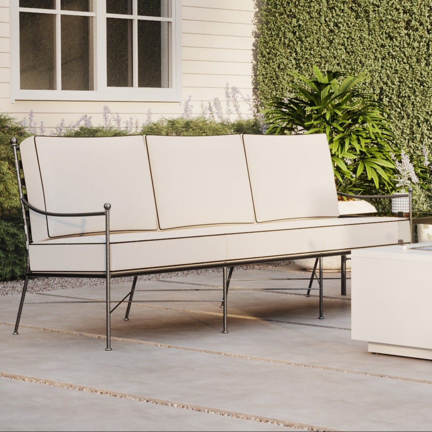 Sunset West Provence Canvas Natural w/Contrast Spectrum Carbon Welt Outdoor Sofa