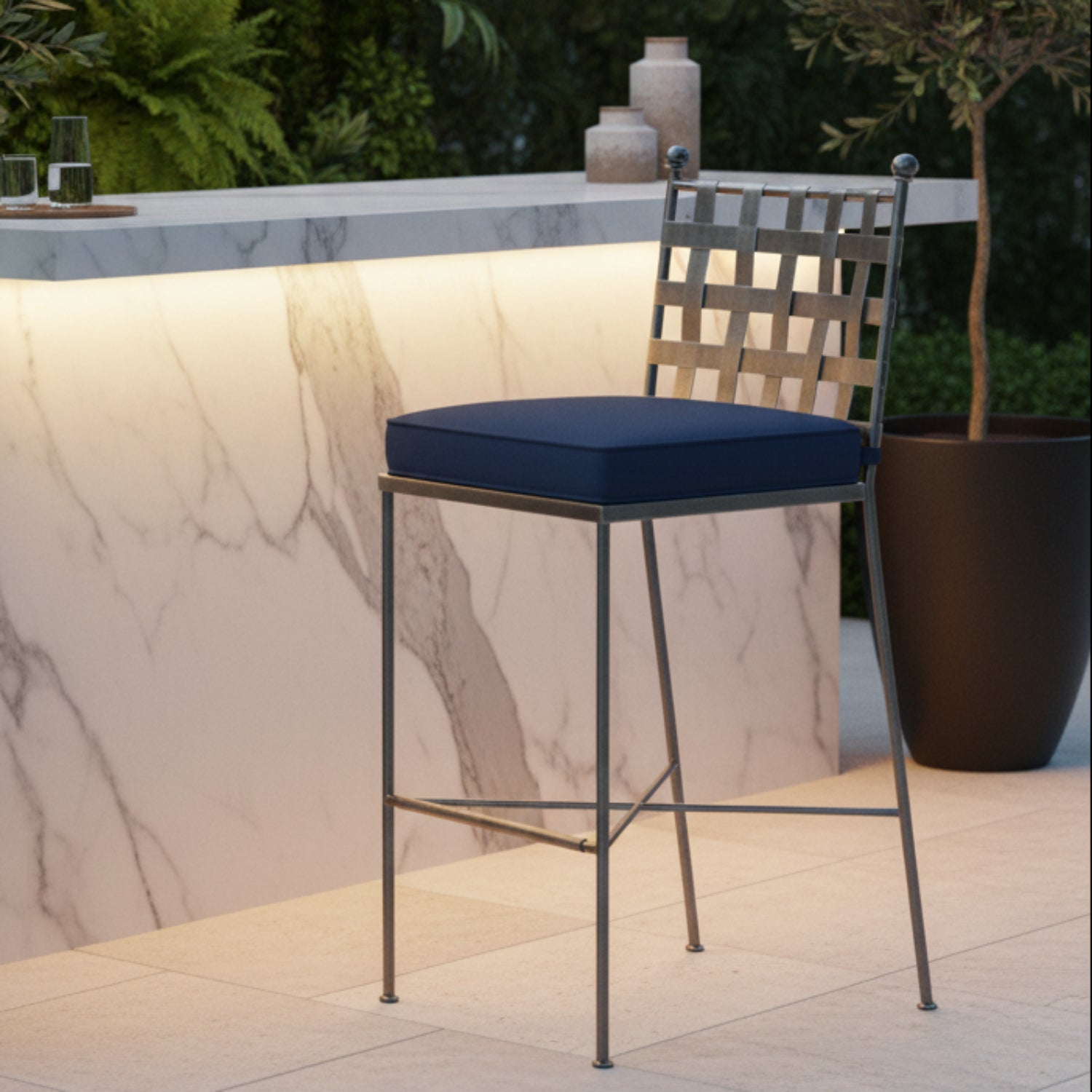 Sunset West Provence Spectrum Indigo w/Self Welt Outdoor Barstool Set of 2