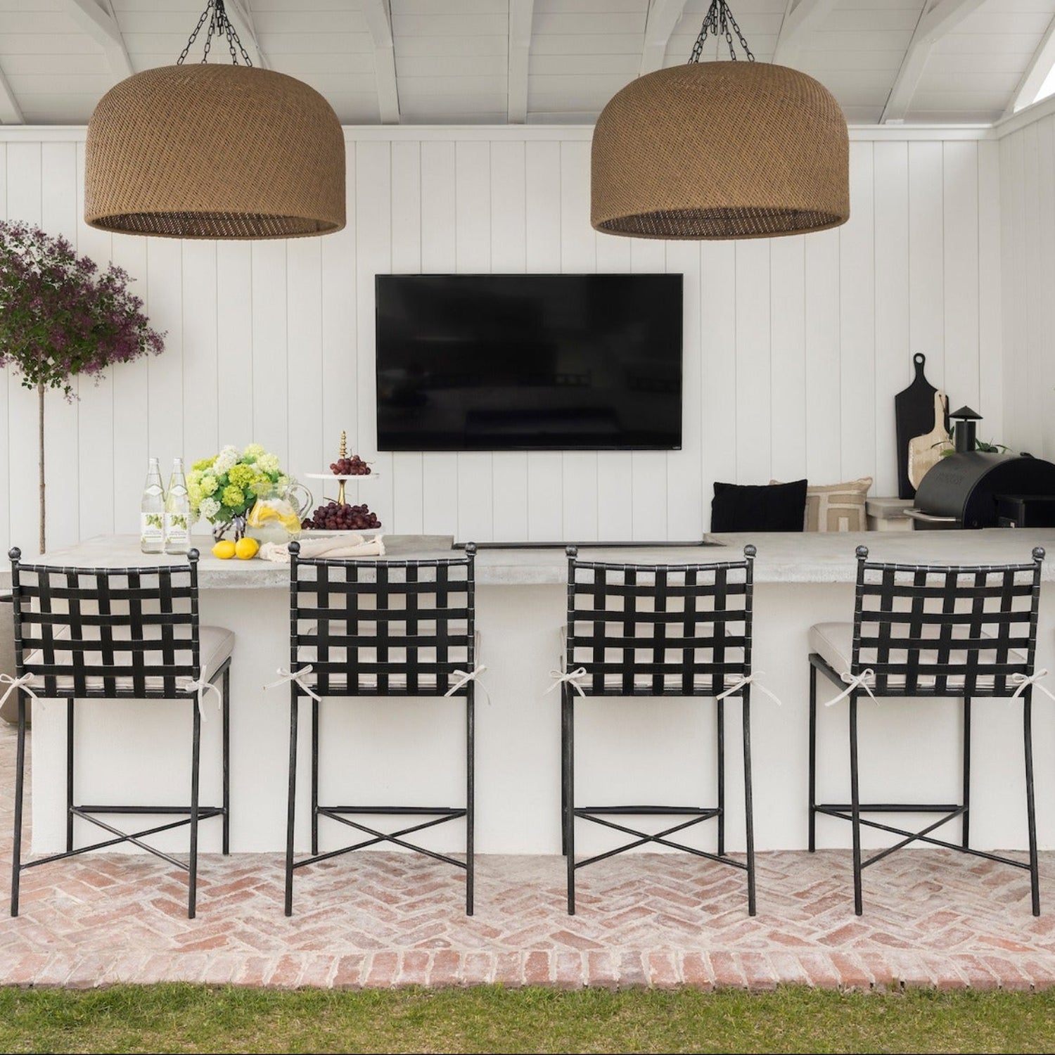 Sunset West Provence Canvas White w/Self Welt Outdoor Barstool Set of 2