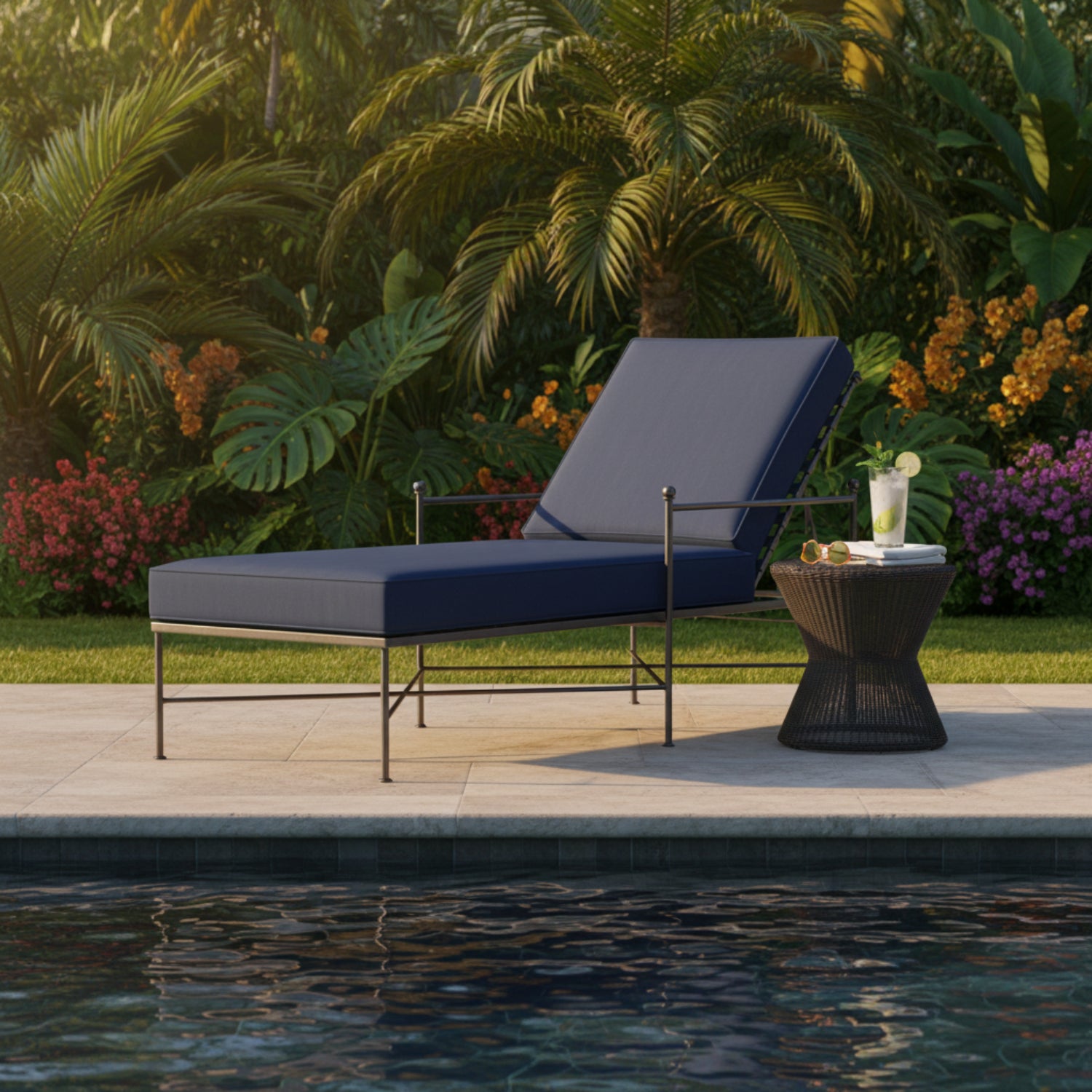Sunset West Provence Spectrum Indigo w/Self Welt Outdoor Chaise Lounge