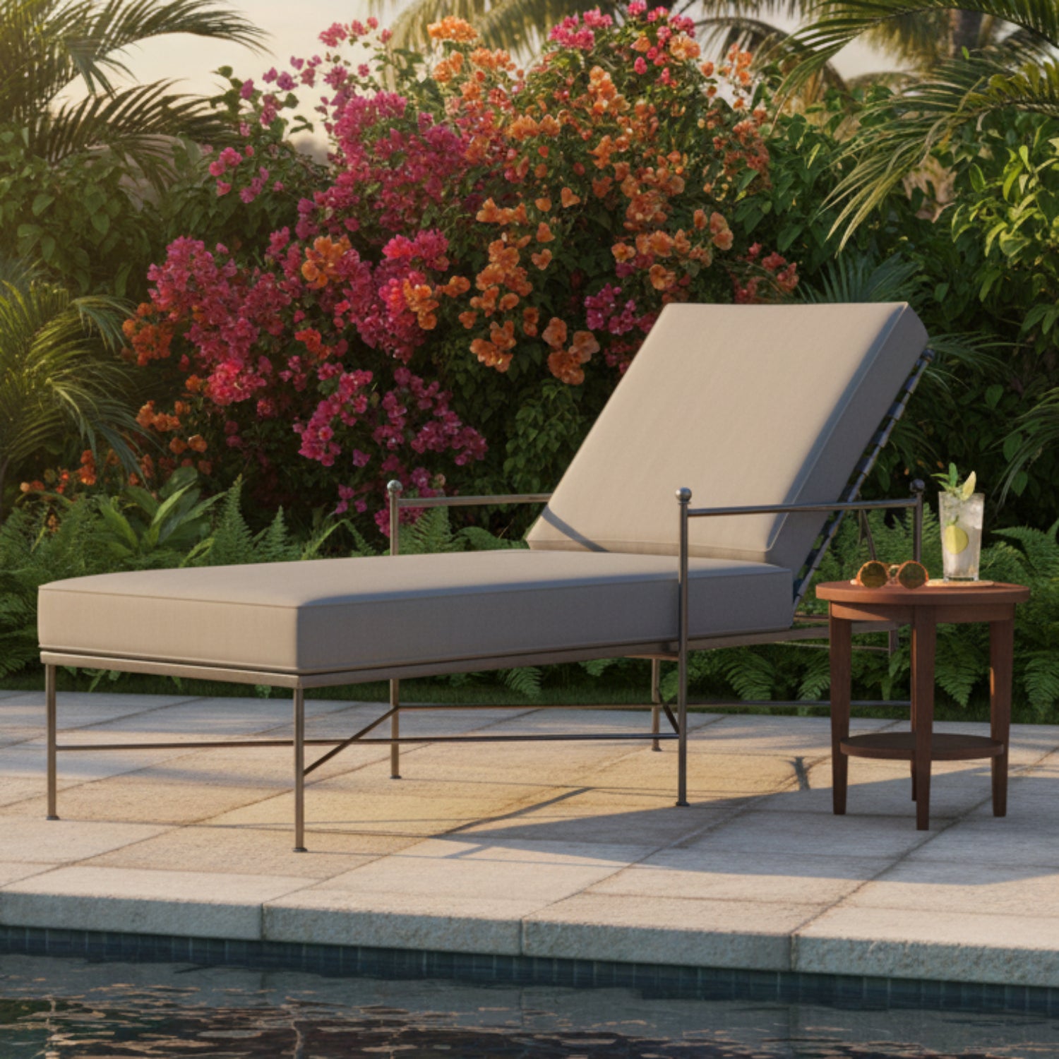 Sunset West Provence Canvas Granite w/Self Welt Outdoor Chaise Lounge
