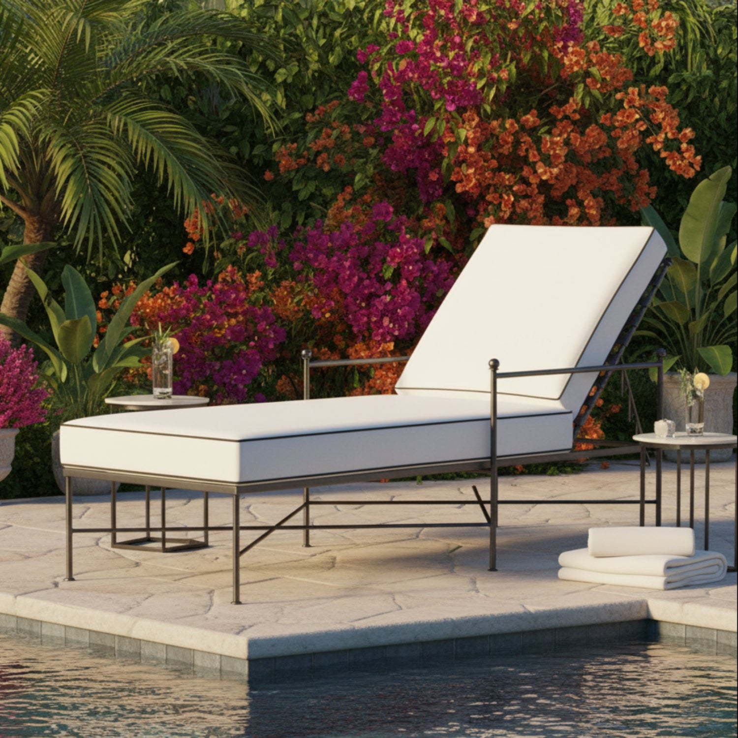 Sunset West Provence Canvas Natural w/Contrast Spectrum Carbon Welt Outdoor Chaise Lounge