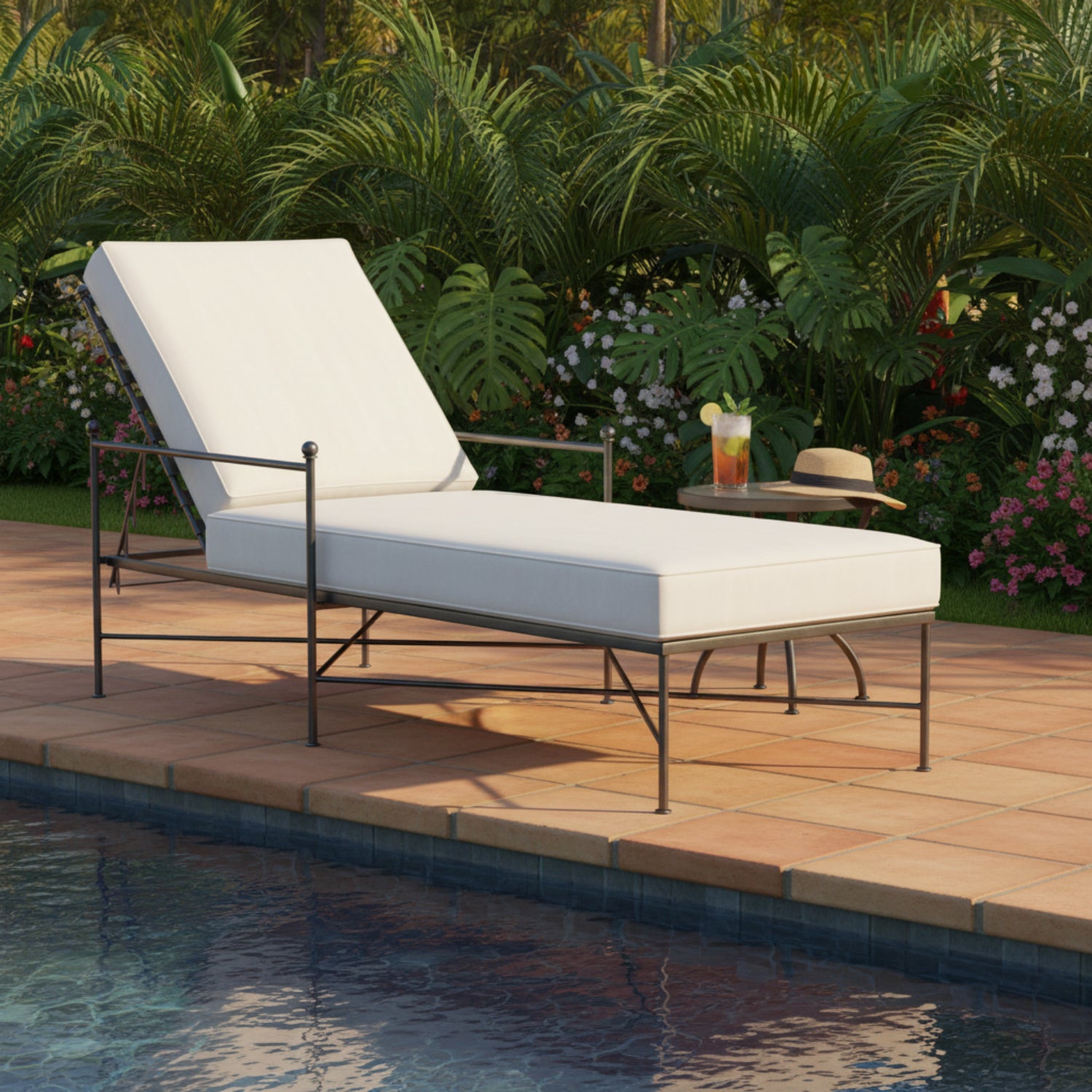 Sunset West Provence Canvas Flax w/Self Welt Outdoor Chaise Lounge