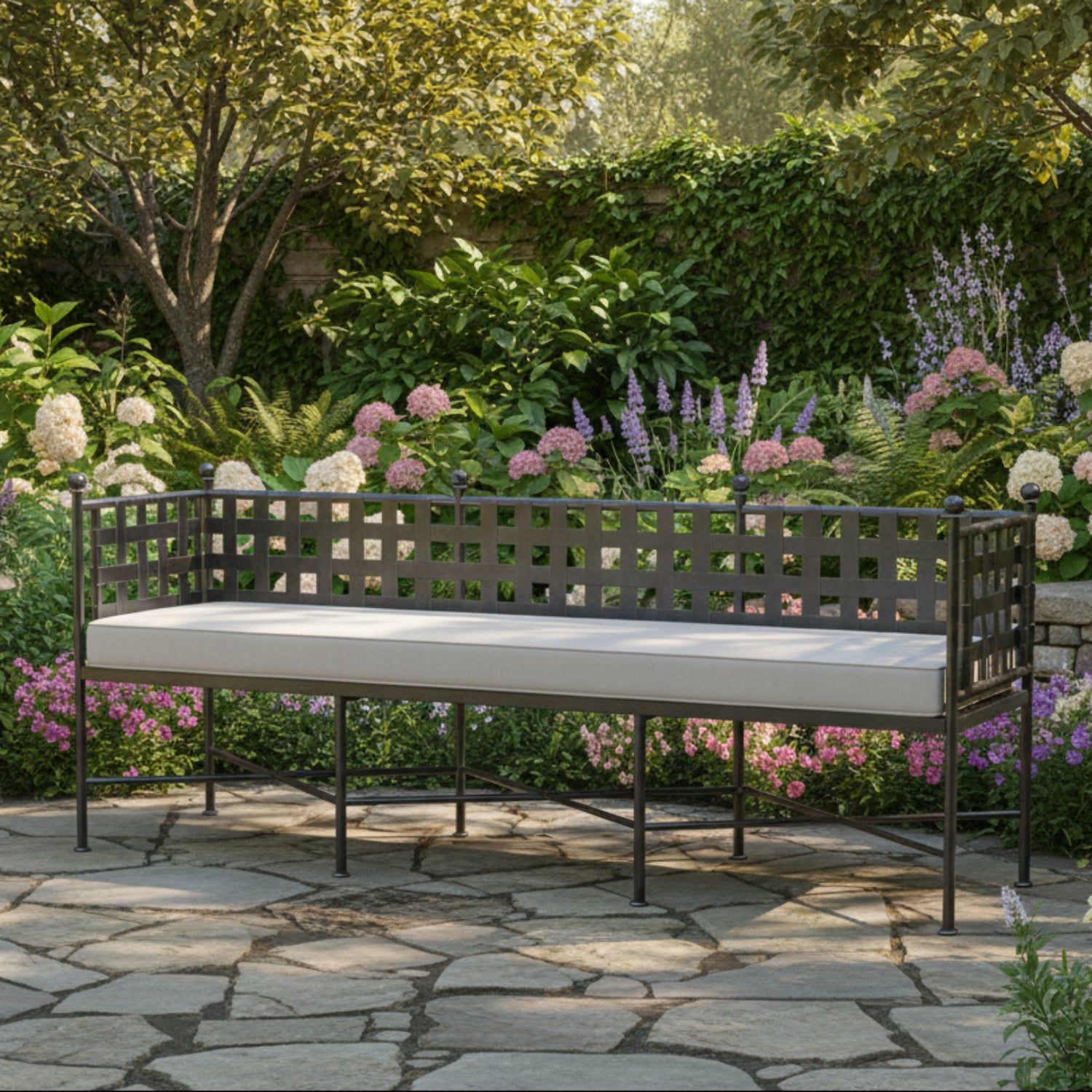 Sunset West Provence Canvas Flax w/Self Welt Garden Outdoor Bench