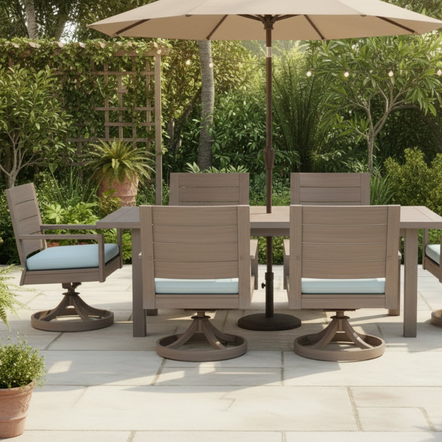 Sunset West Laguna Canvas Skyline Outdoor Swivel Dining Chair Set of 2