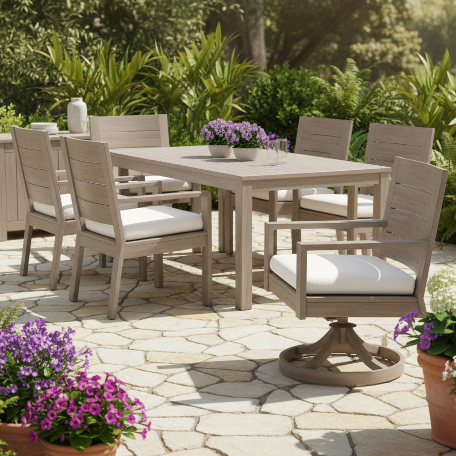 Sunset West Laguna Canvas Flax Outdoor Swivel Dining Chair Set of 2