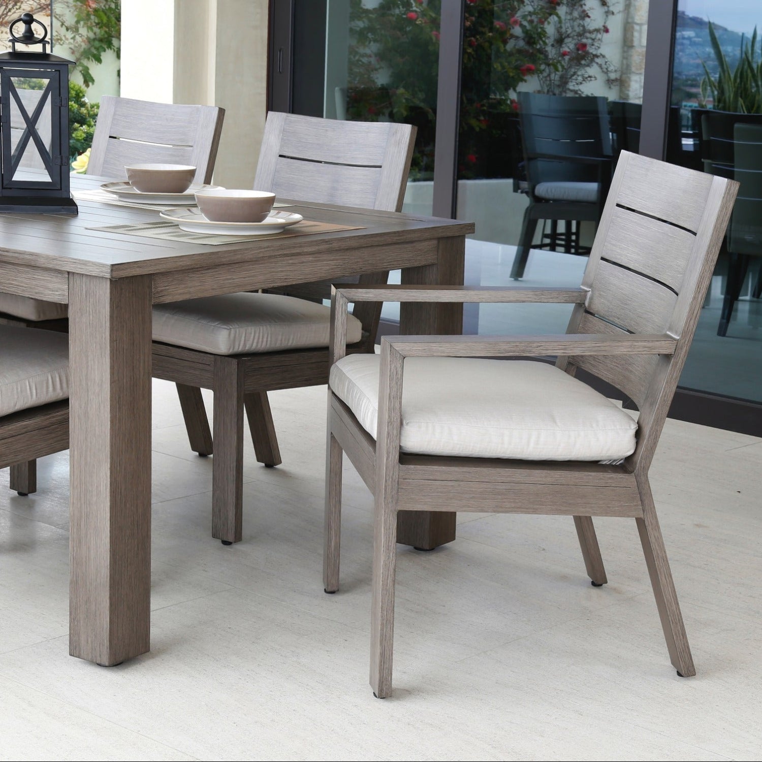 Sunset West Laguna Canvas Flax Outdoor Armless Dining Chair Set of 2