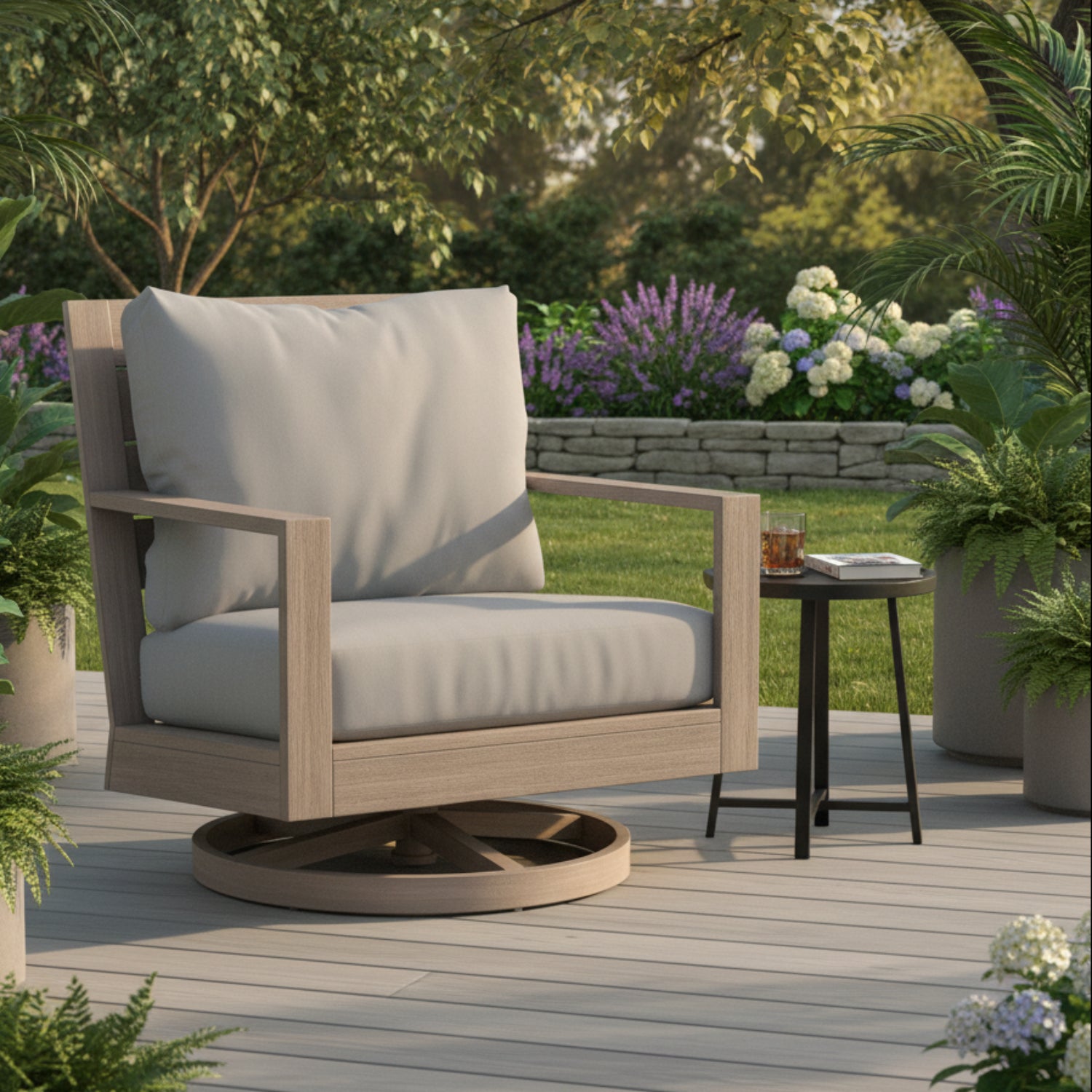 Sunset West Laguna Canvas Granite Outdoor Swivel Club Rocker