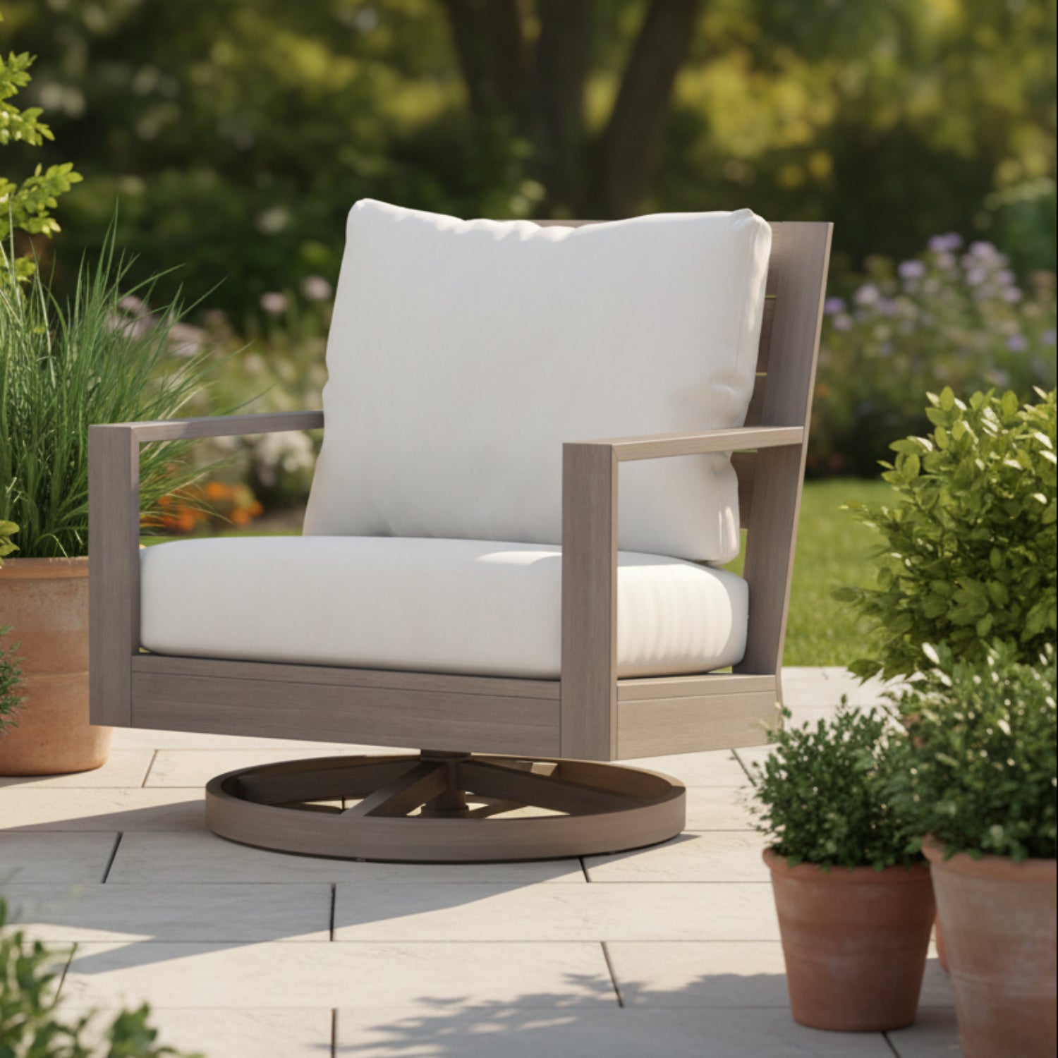Sunset West Laguna Canvas Flax Outdoor Swivel Club Rocker