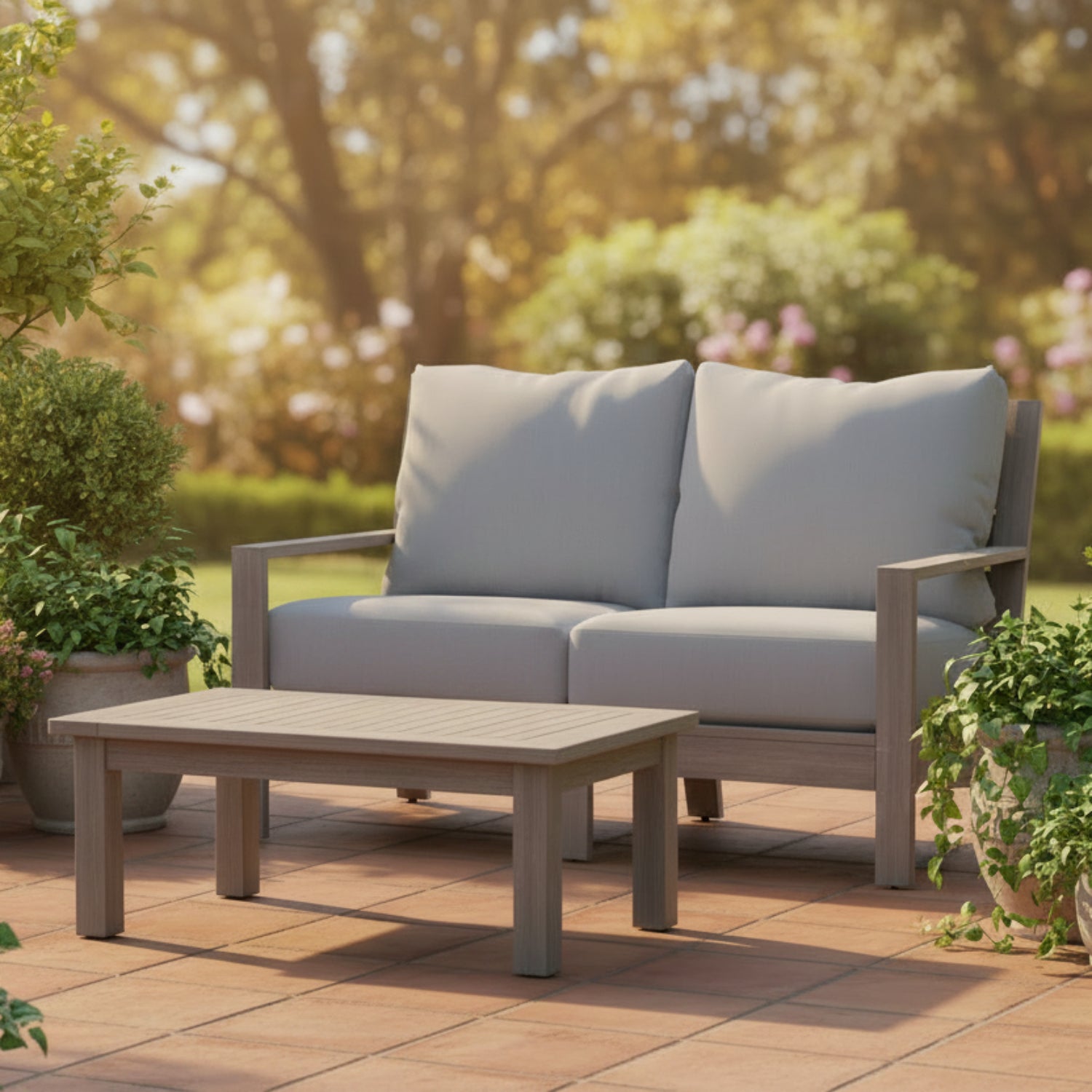 Sunset West Laguna Canvas Granite Outdoor Loveseat