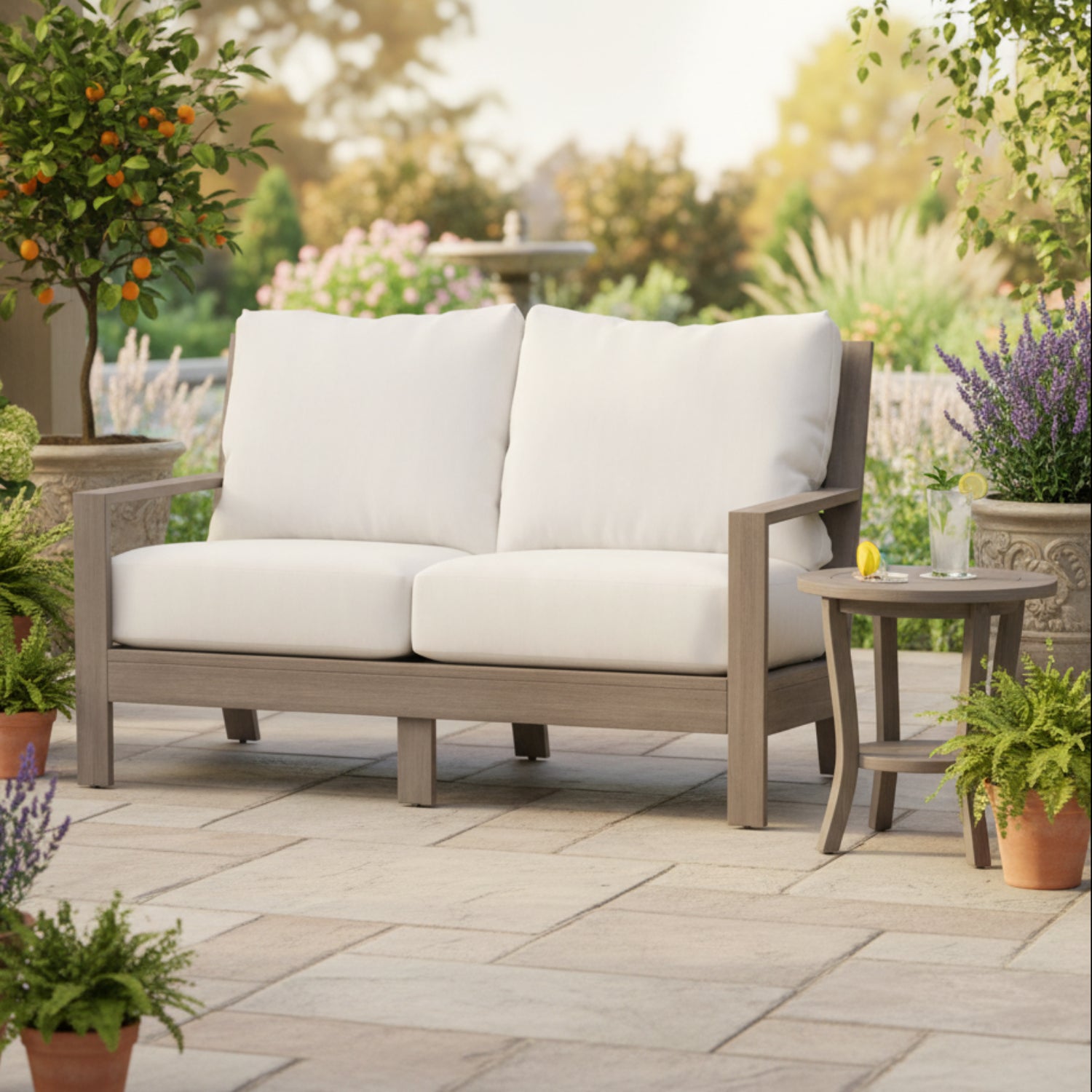Sunset West Laguna Canvas Flax Outdoor Loveseat