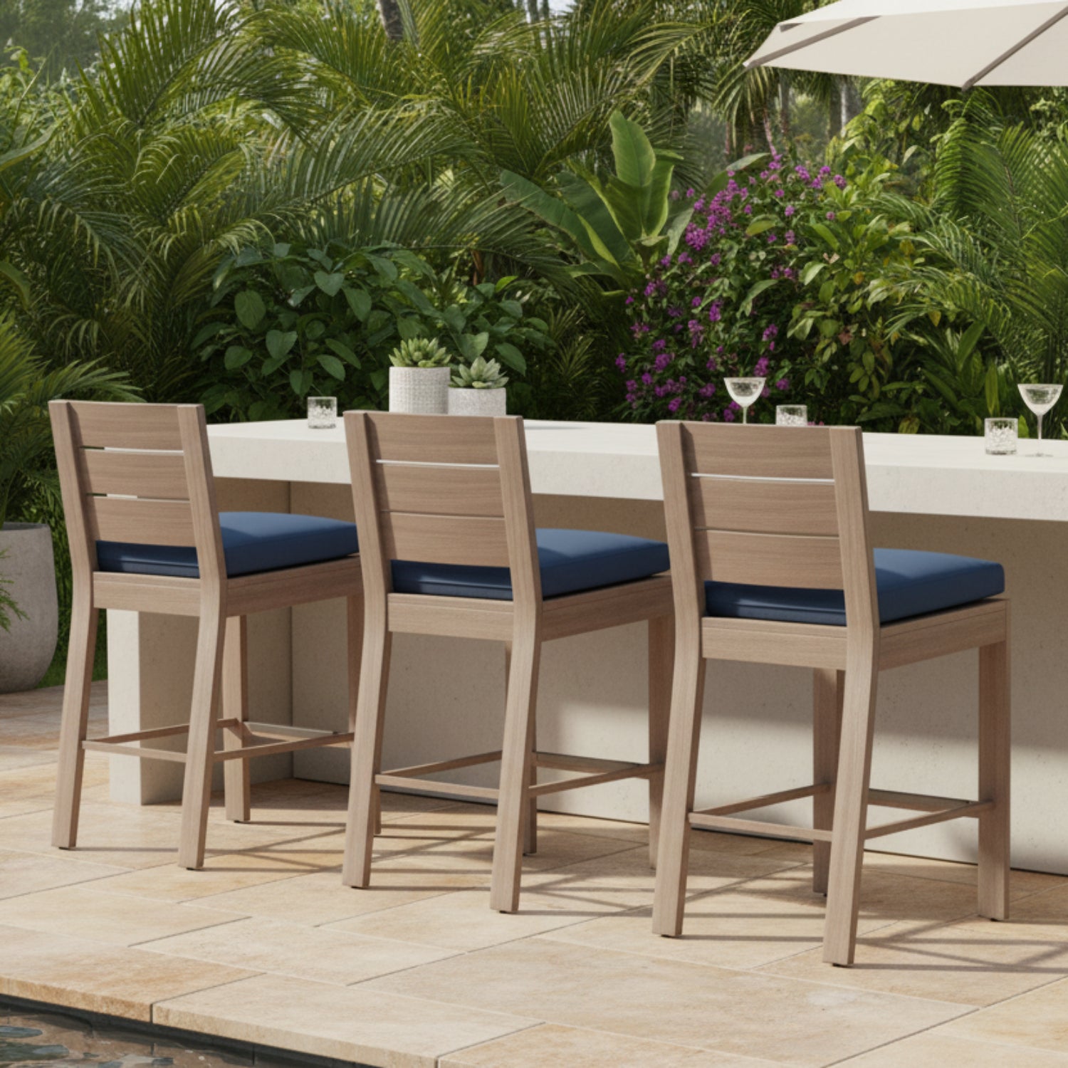 Sunset West Laguna Spectrum Indigo Outdoor Barstool Set of 2