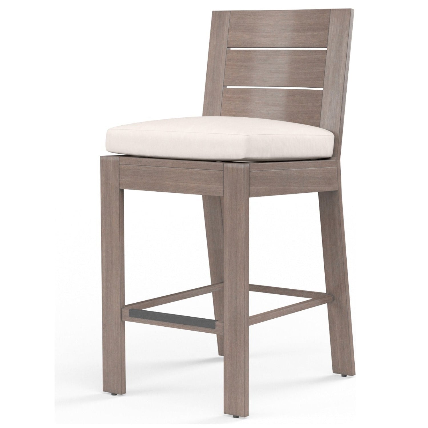 Sunset West Laguna Canvas Natural Outdoor Counter Stool Set of 2, Fully welded, scratch-resistant powder-coated, front view