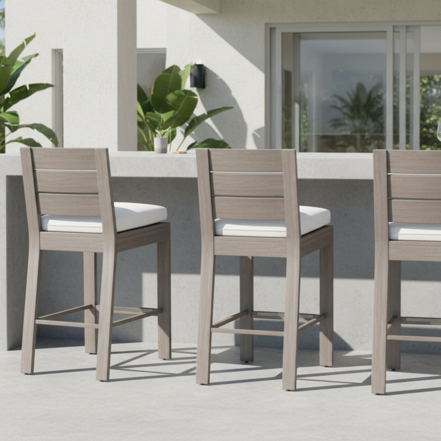 Sunset West Laguna Canvas Flax Outdoor Counter Stool Set of 2
