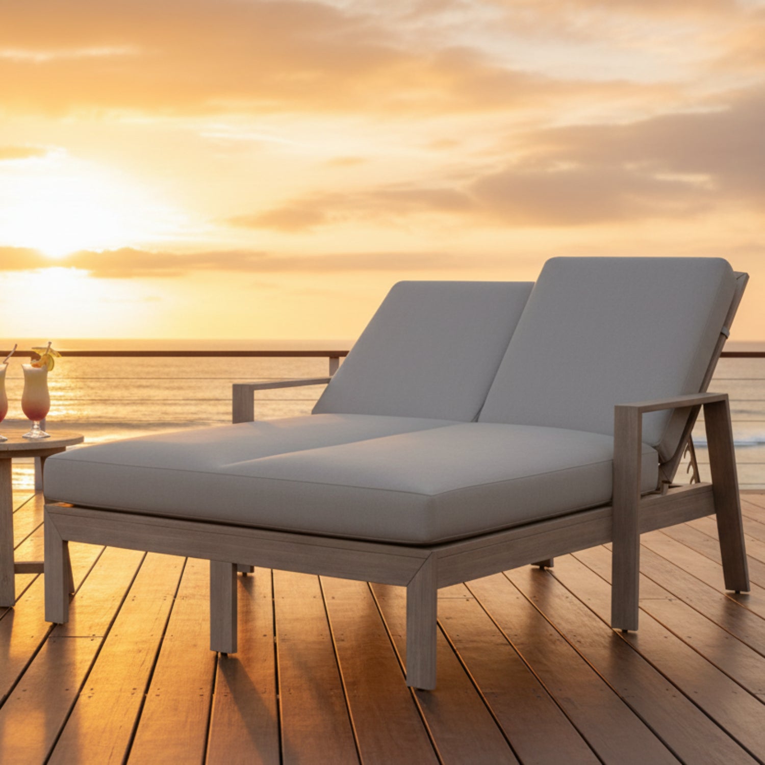 Sunset West Laguna Canvas Granite Double Outdoor Chaise Lounge