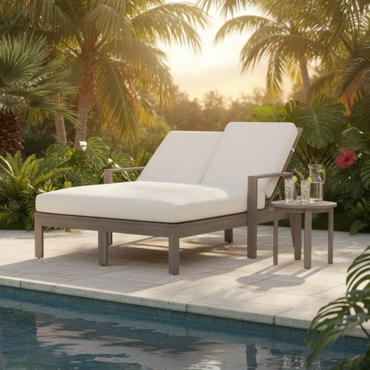 Sunset West Laguna Canvas Natural Double Outdoor Chaise Lounge