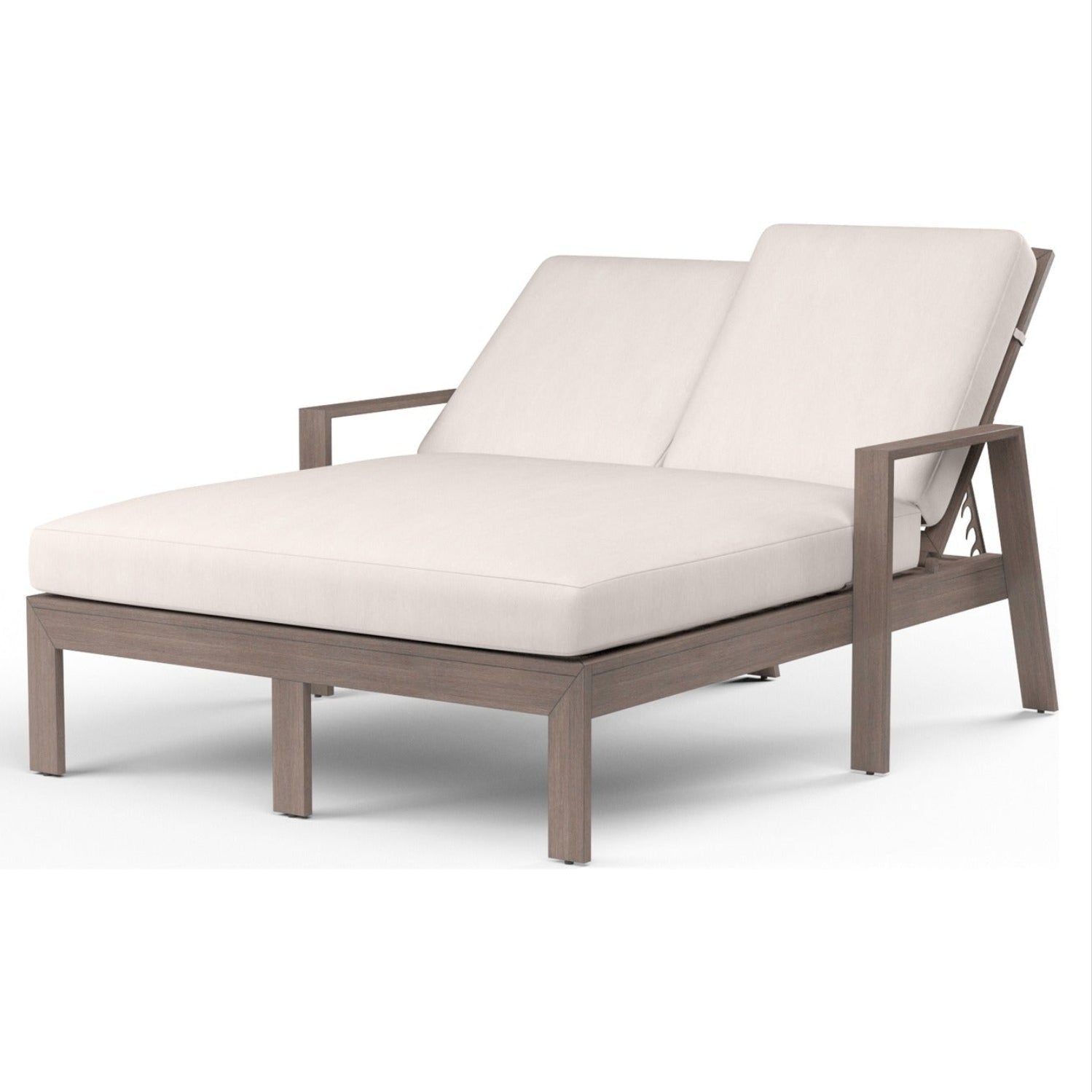 Sunset West Laguna Canvas Natural Double Outdoor Chaise Lounge, Fully welded, scratch-resistant powder-coated, front view