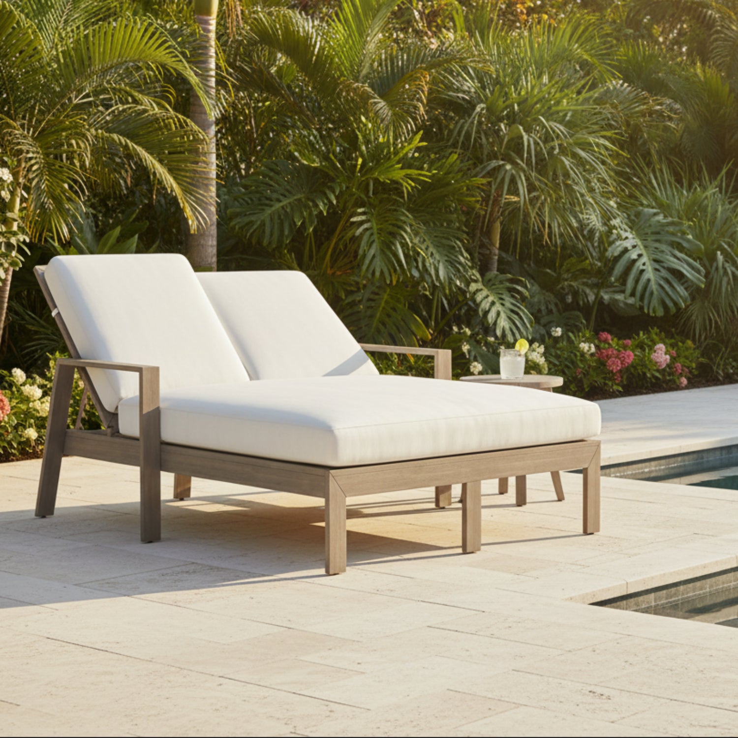Sunset West Laguna Canvas Flax Double Outdoor Chaise Lounge