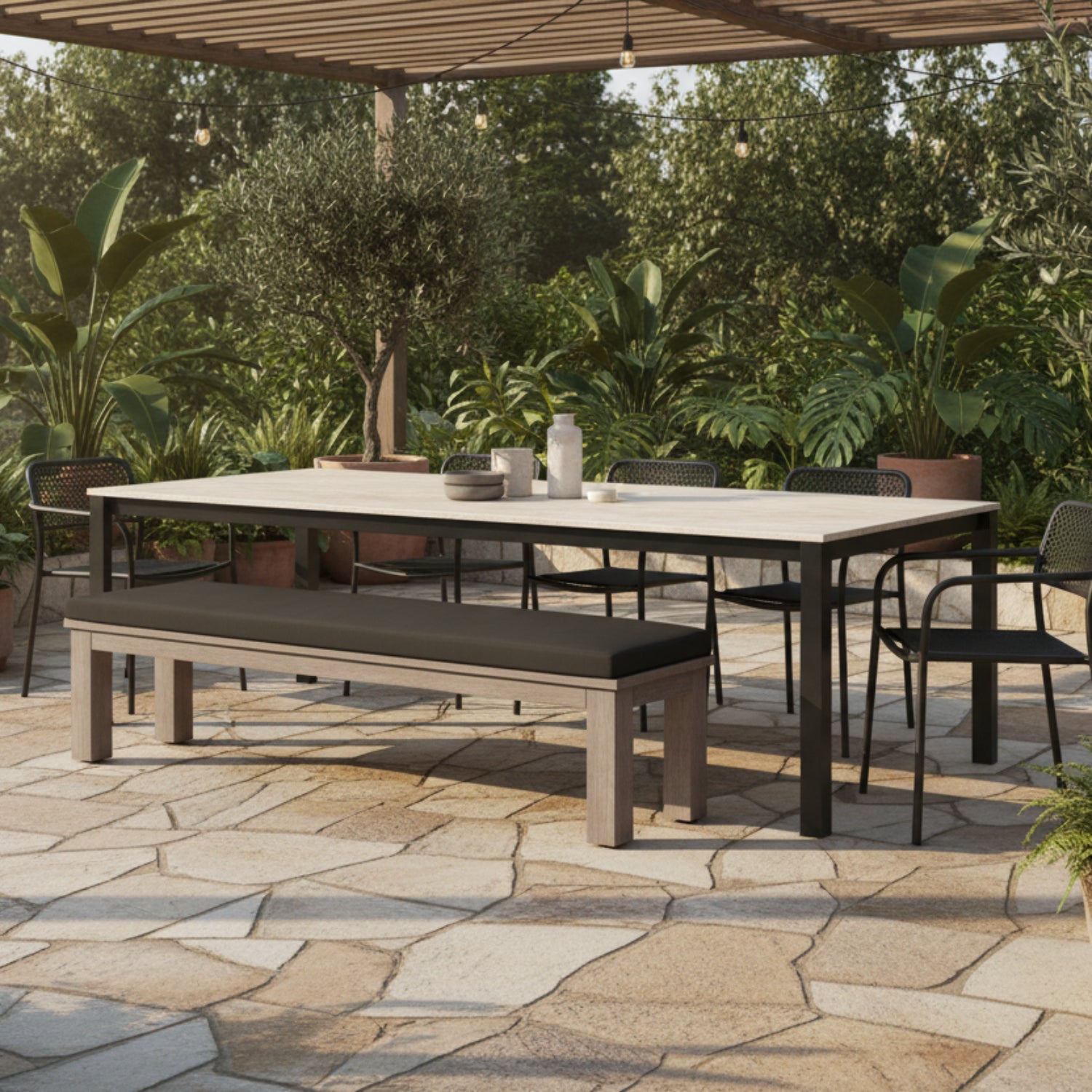 Sunset West Laguna Spectrum Carbon Outdoor Dining Bench
