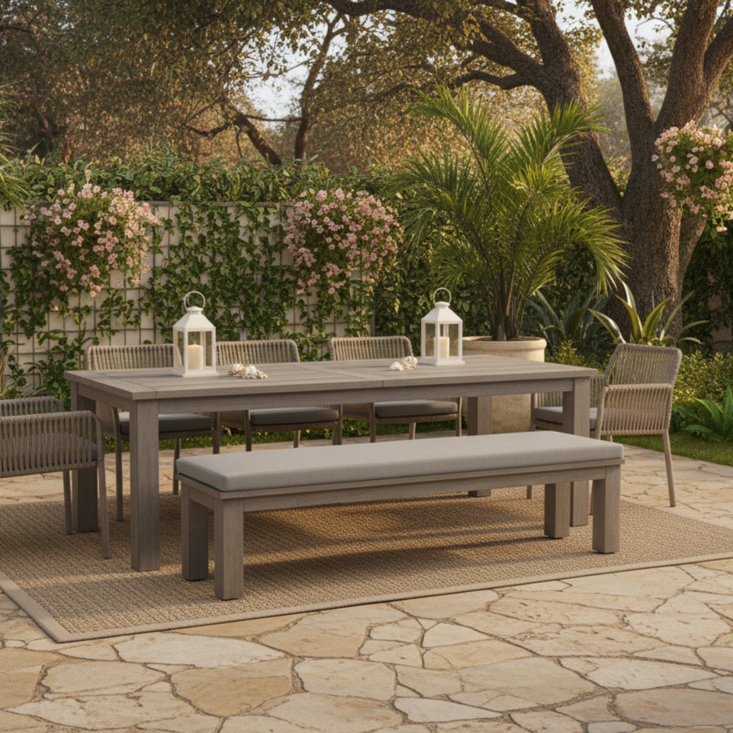 Sunset West Laguna Canvas Granite Outdoor Dining Bench