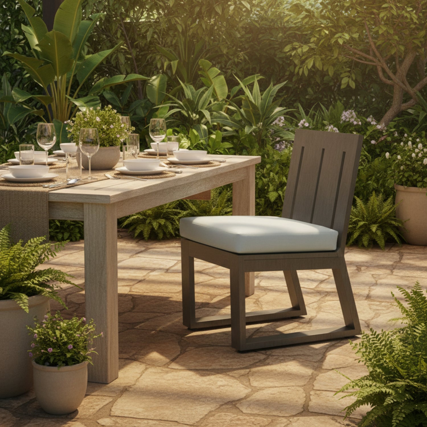 Sunset West Redondo Canvas Skyline Outdoor Armless Dining Chair Set of 2