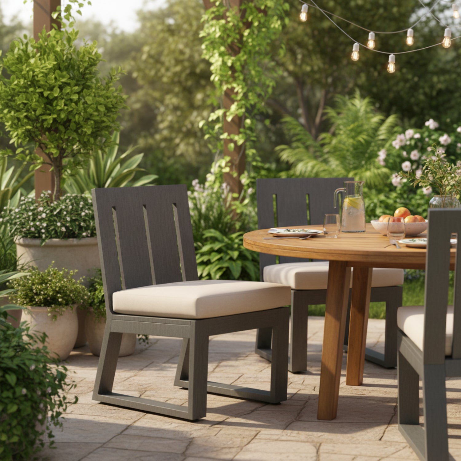 Sunset West Redondo Canvas Natural Outdoor Armless Dining Chair Set of 2
