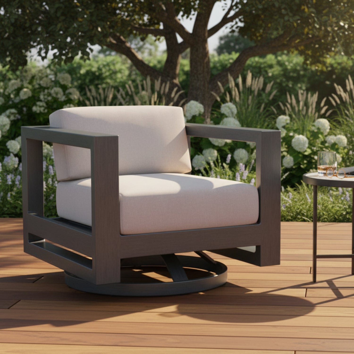 Sunset West Redondo Canvas Natural Outdoor Swivel Club