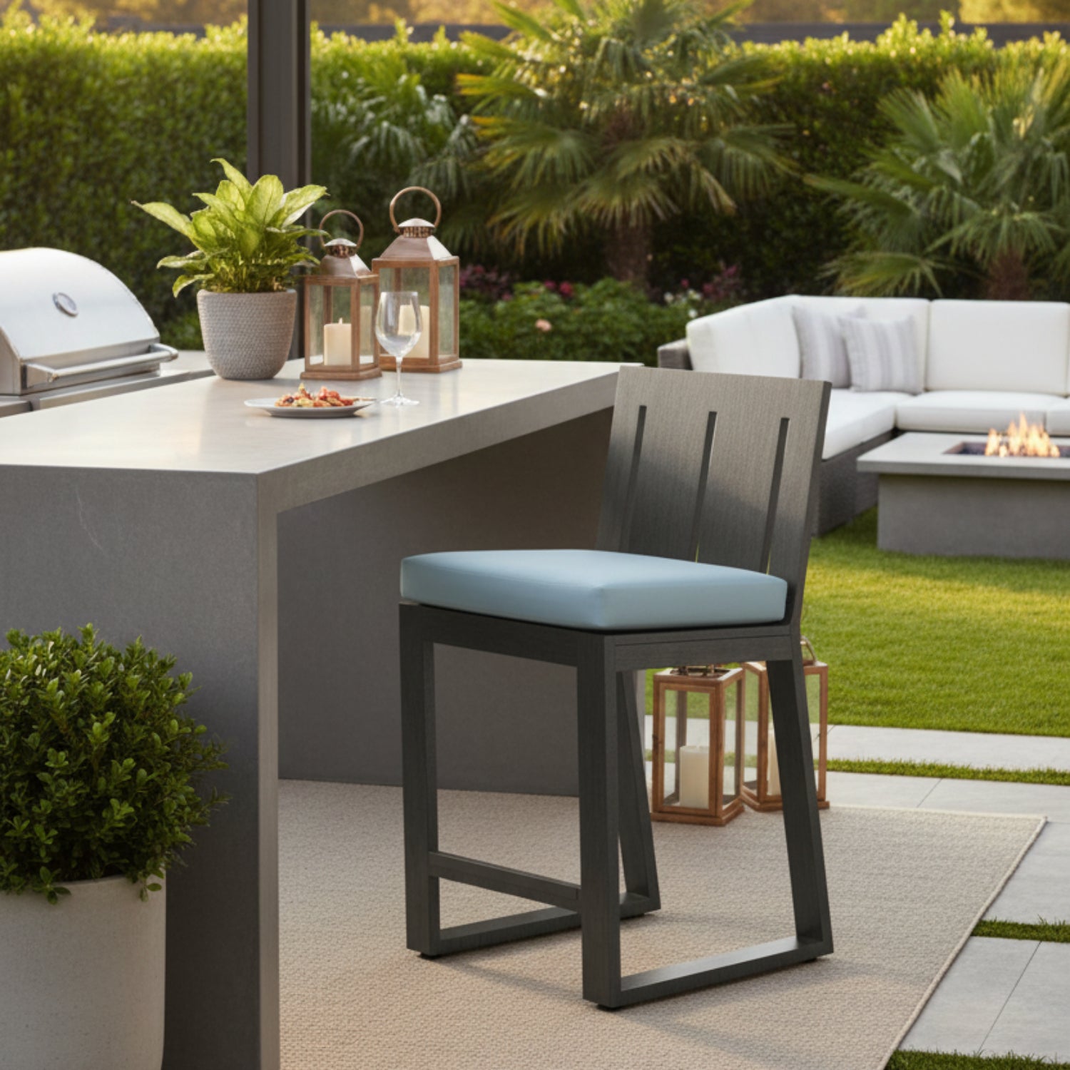 Sunset West Redondo Canvas Skyline Outdoor Barstool Set of 2