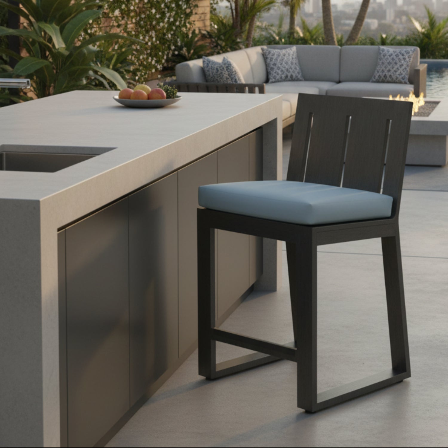 Sunset West Redondo Canvas Skyline Outdoor Counter Stool Set of 2