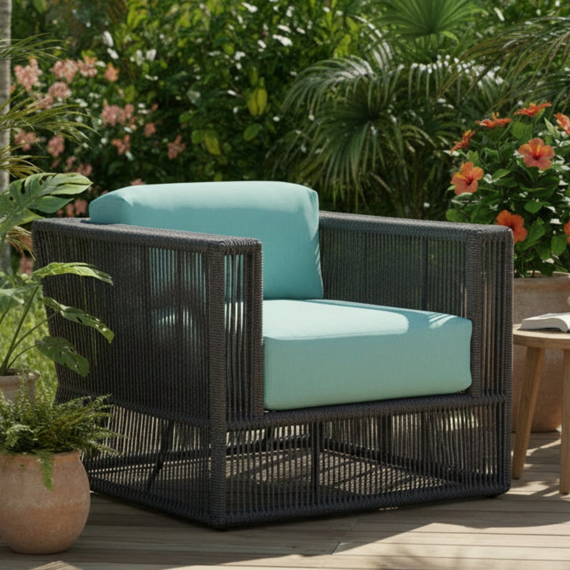 Sunset West Milano Dupione Celeste w/Self Welt Outdoor Club Chair