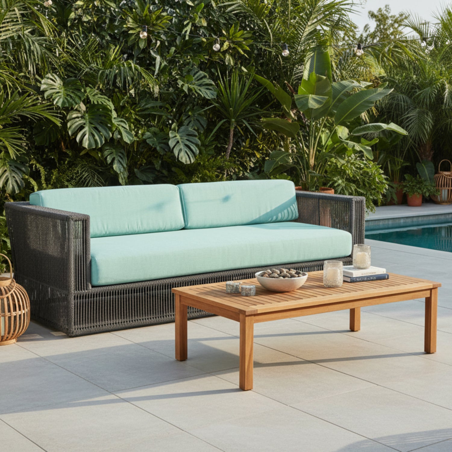 Sunset West Milano Dupione Celeste w/Self Welt Outdoor Sofa