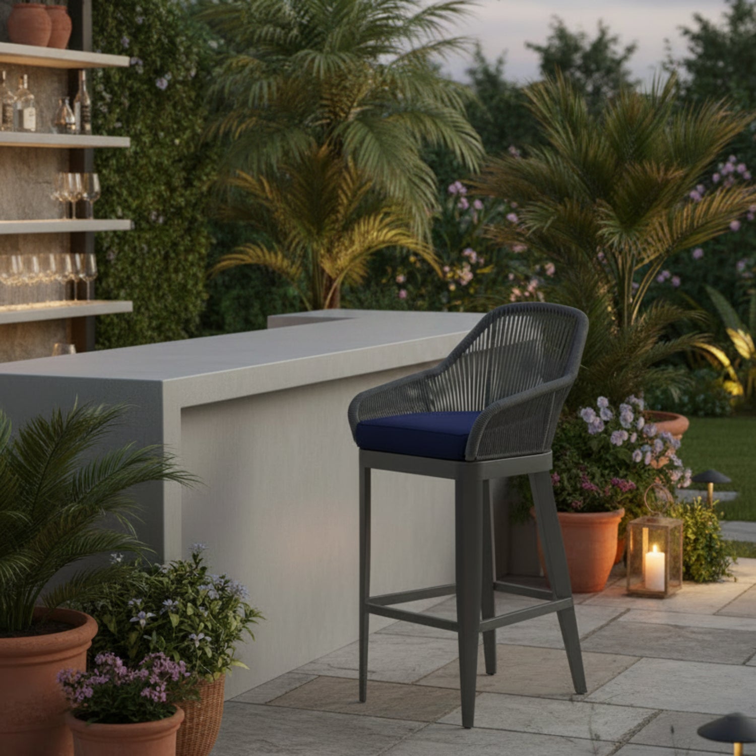 Sunset West Milano Echo Midnight w/Self Welt Outdoor Barstool