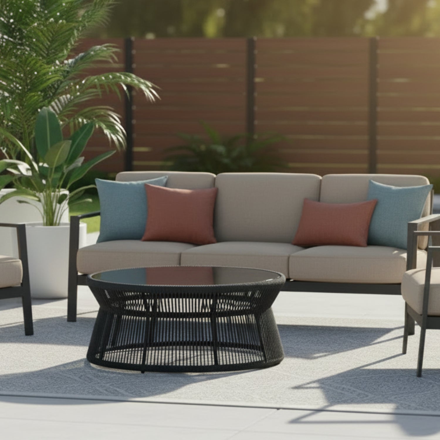 Sunset West Milano 40in Round Honed Absolute Granite Insert Top Outdoor Coffee Table