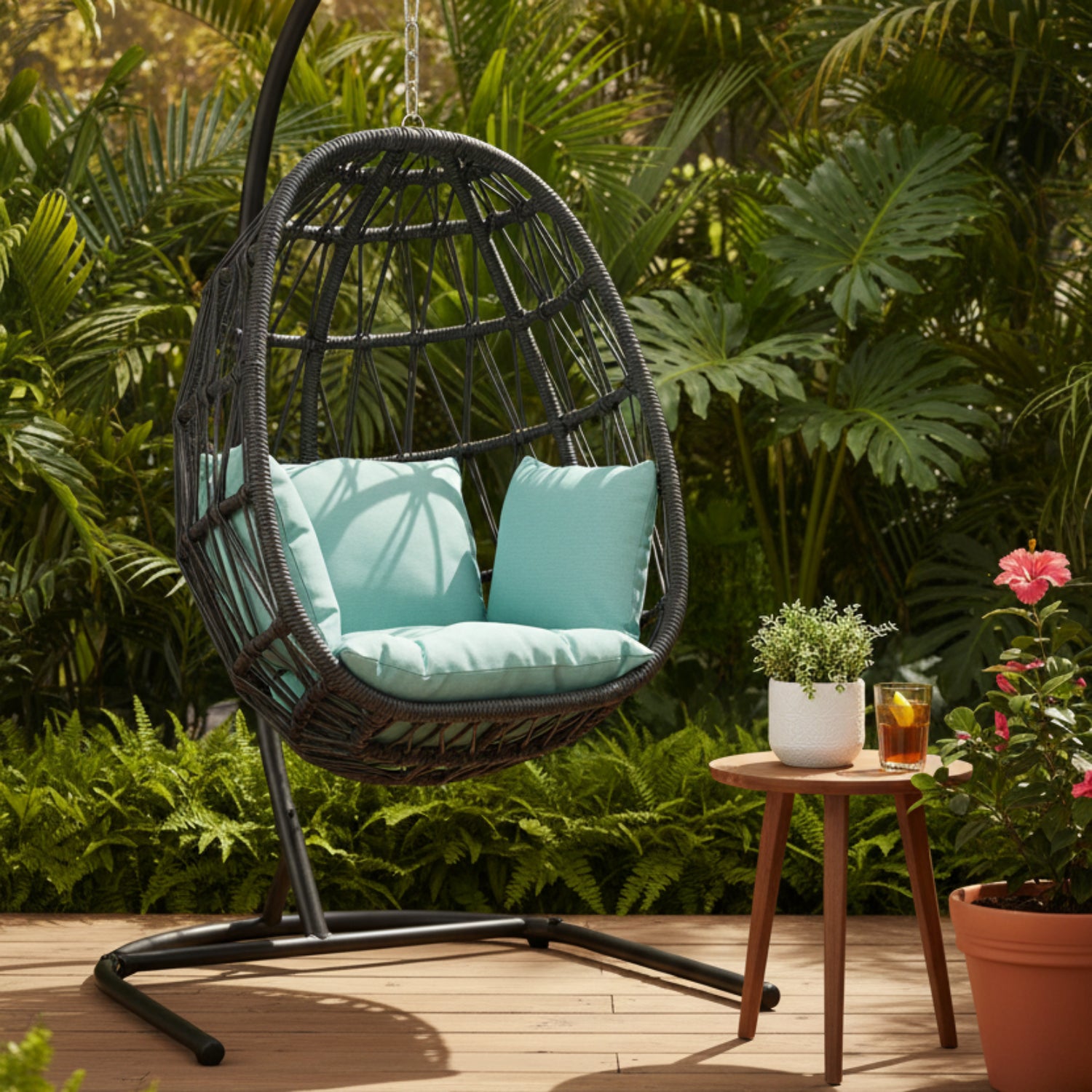Sunset West Milano Dupione Celeste w/Self Welt Hanging Outdoor Chair