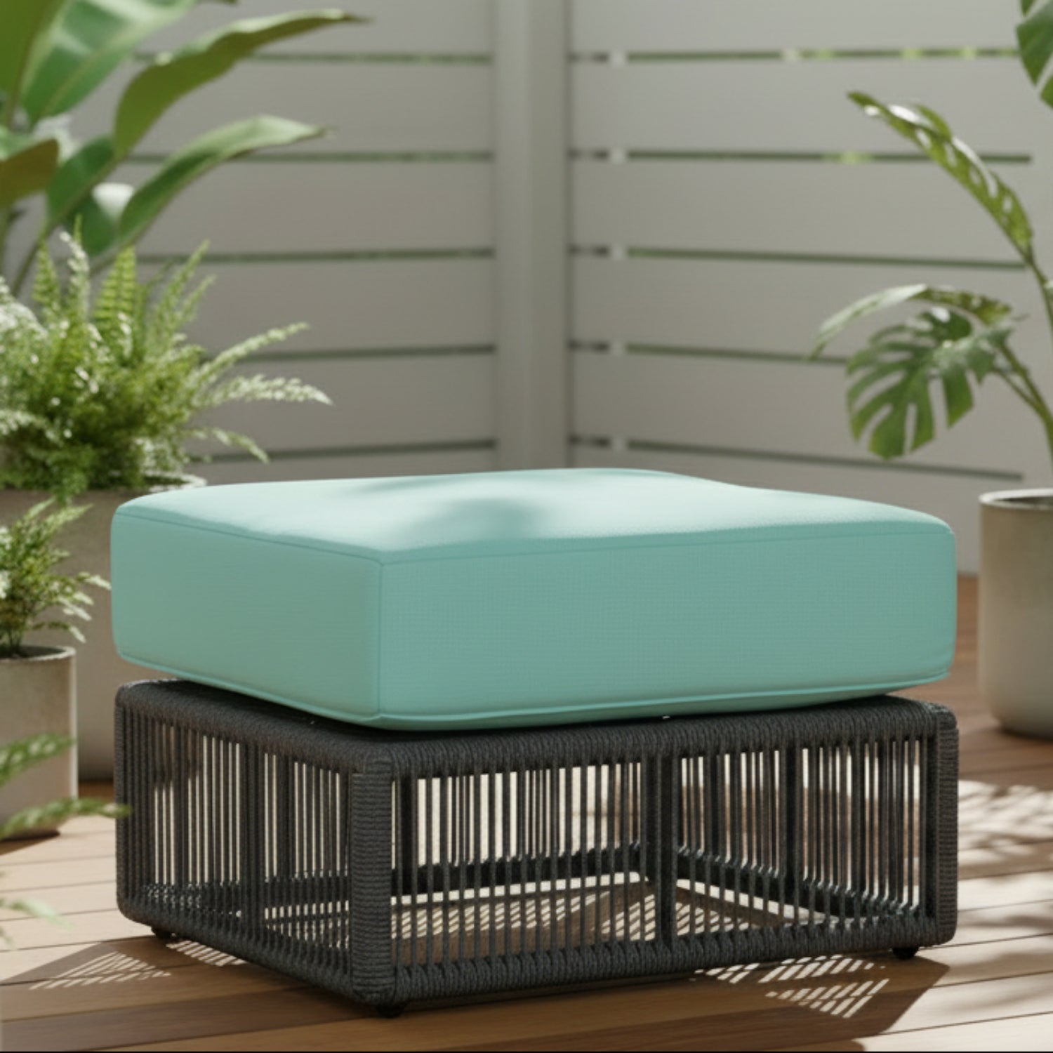 Sunset West Milano Dupione Celeste w/Self Welt Outdoor Ottoman