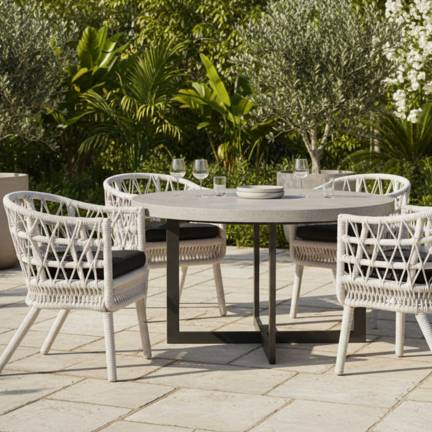 Sunset West Dana Rope Spectrum Carbon w/Self Welt Outdoor Dining Chair