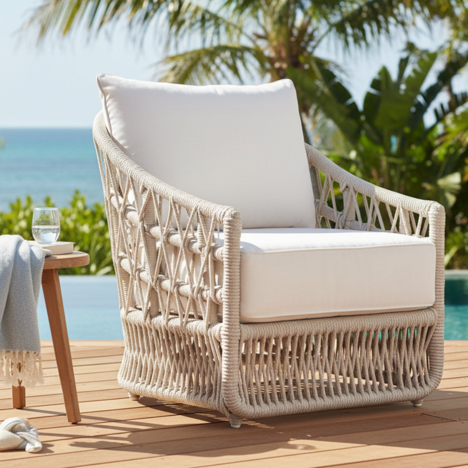 Sunset West Dana Rope Linen Canvas w/Self Welt Outdoor Club Chair